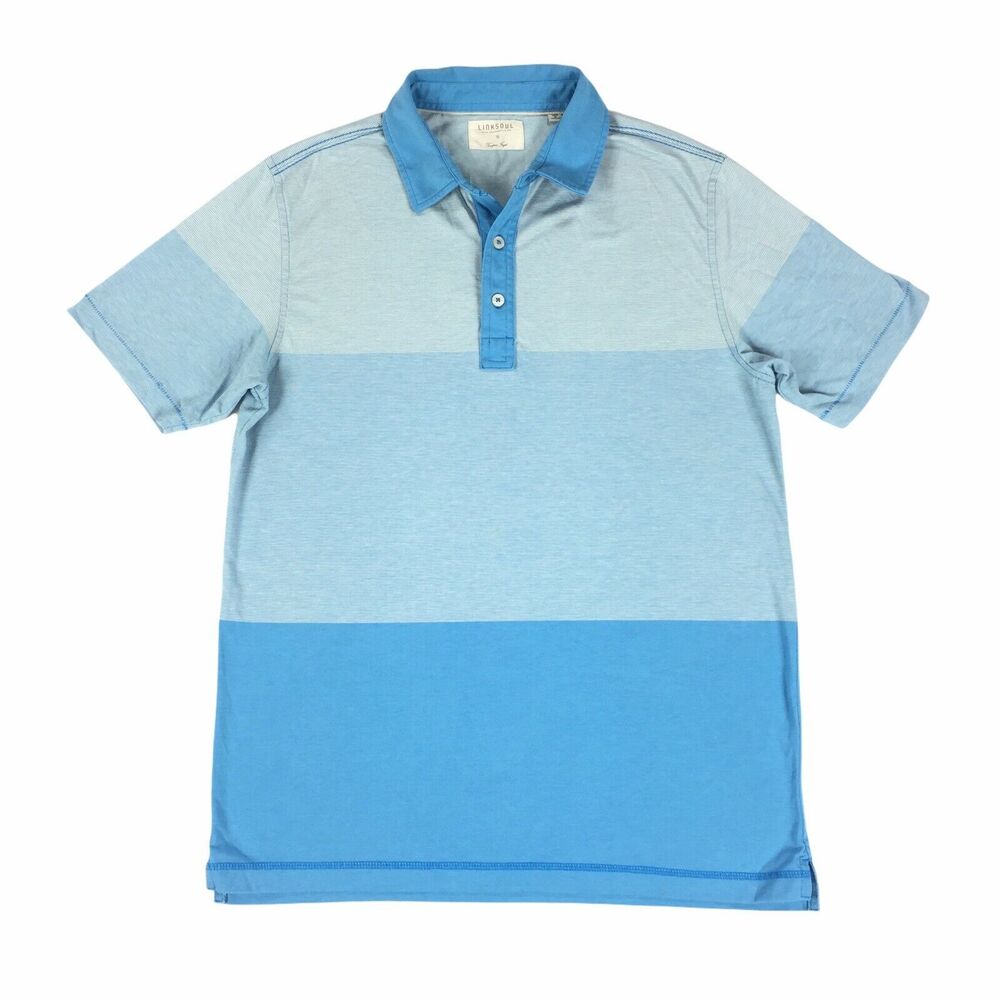 LinkSoul Tempus Fugit Striped Short Sleeve Golf Polo Size Small Mens Light Blue
